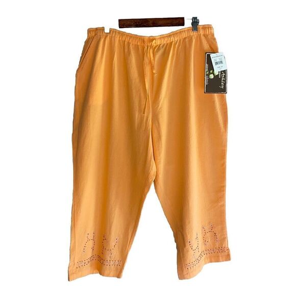 Jane Ashley Pull-On Pants Crop Capri Orange Drawstring Embellished Embroidery 2X - Picture 1 of 16